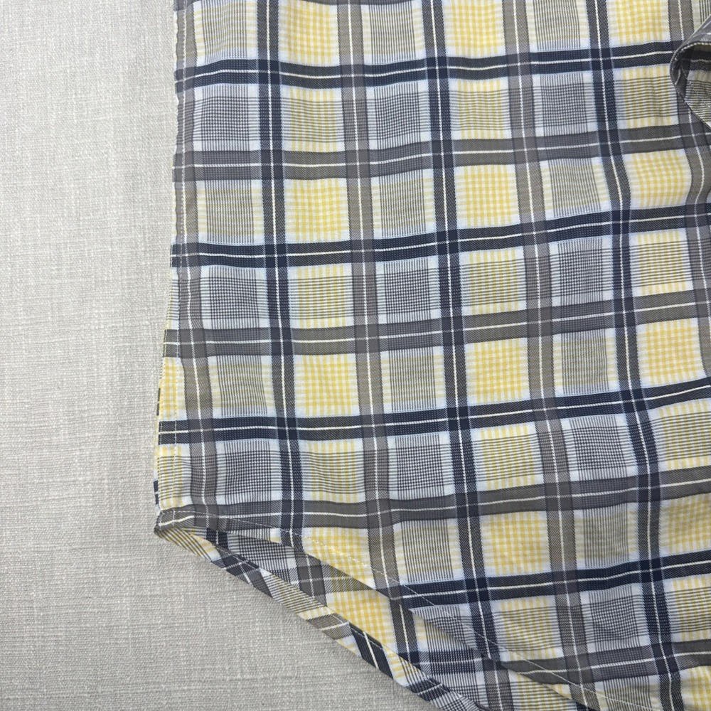 Thomas Dean Button Down Mens Large Yellow Grey Plaid Pima Cotton Long Sleeve - Picture 7 of 13